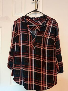 torrid Black, Pink & Blue Plaid Split-Neck Tunic